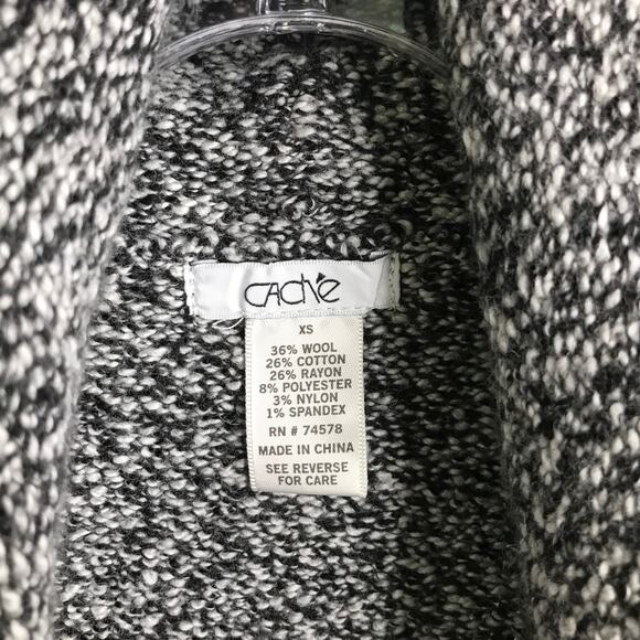 Cache Cardigan Womens Size XS Black / White Weave Fringe Hem Long Sleeve Drapey - Picture 2 of 9